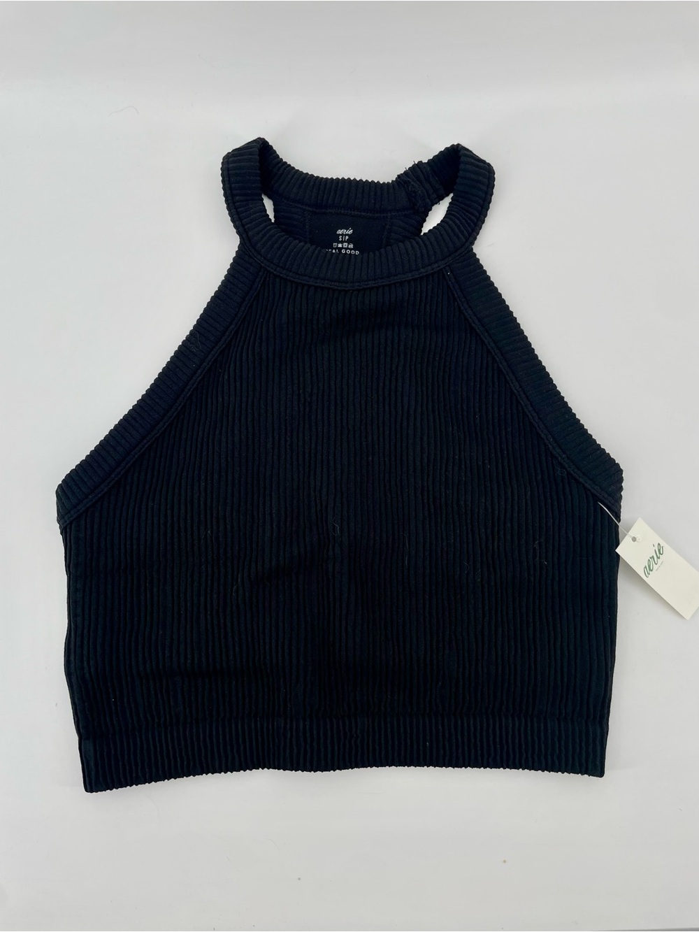 NEW Aerie Black Ribbed High-Neck Crop Top Tank S